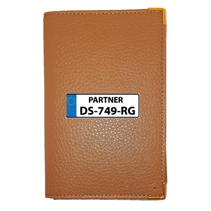 Porte Carte Grise Papier Voiture en Cuir avec Plaque d'Immatriculation
