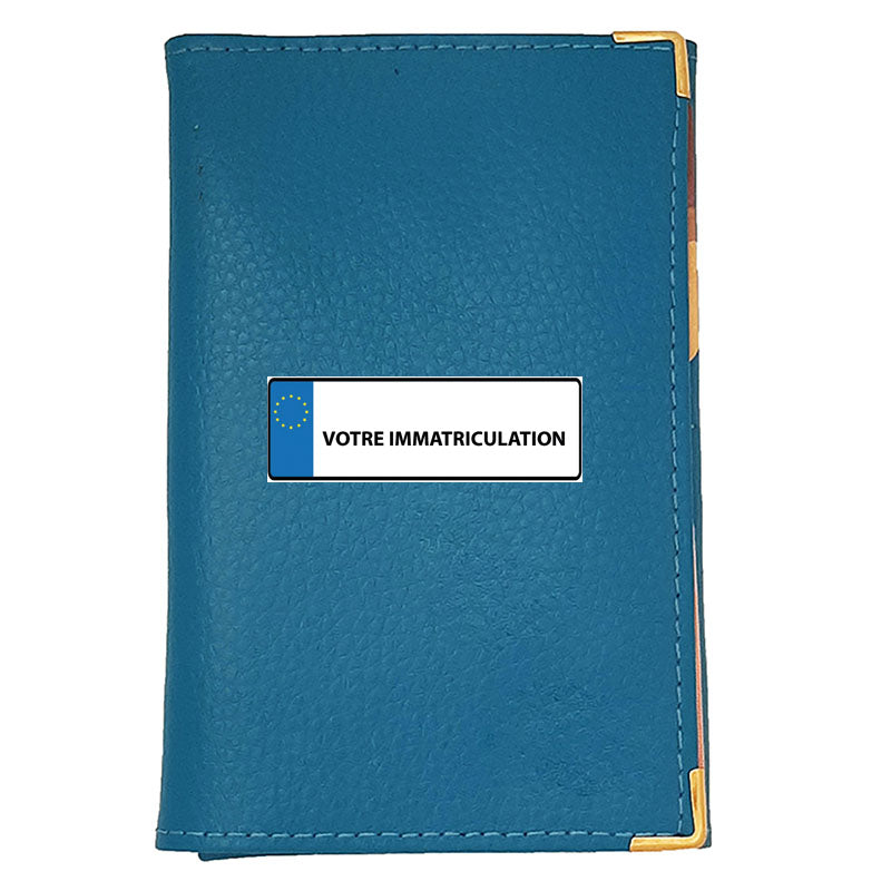 Porte Carte Grise Papier Voiture en Cuir avec Plaque d'Immatriculation
