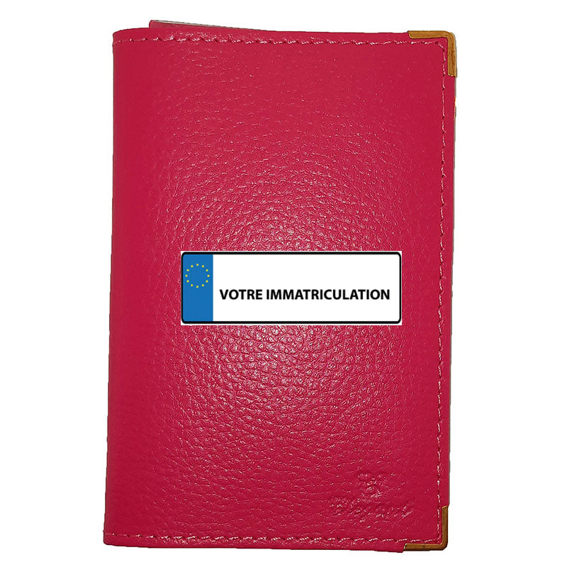 Porte Carte Grise Papier Voiture en Cuir avec Plaque d'Immatriculation