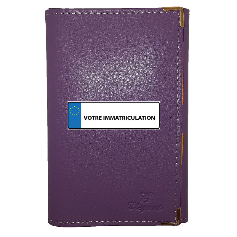 Porte Carte Grise Papier Voiture en Cuir avec Plaque d'Immatriculation