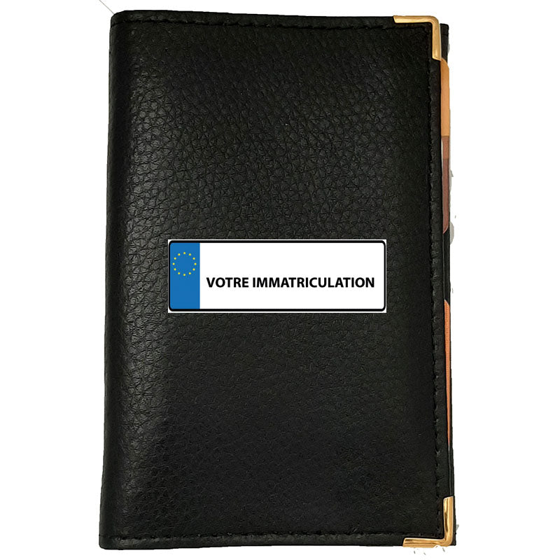 Porte Carte Grise Papier Voiture en Cuir avec Plaque d'Immatriculation