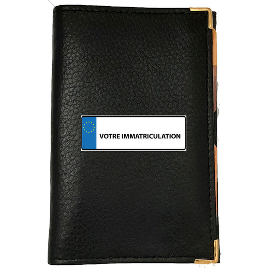 Porte Carte Grise Papier Voiture en Cuir avec Plaque d'Immatriculation