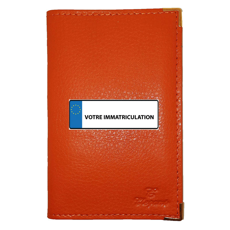 Porte Carte Grise Papier Voiture en Cuir avec Plaque d'Immatriculation