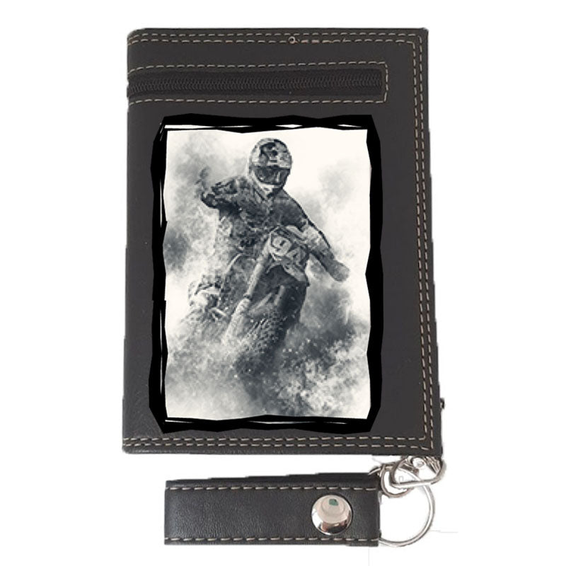 Portefeuille avec Chaine en Simili Cuir pour homme personnalisé Moto Cross