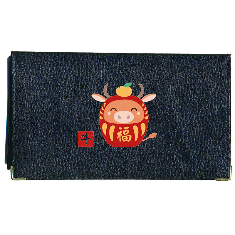 Porte chéquier et carte en cuir noir avec signe astrologique chinois