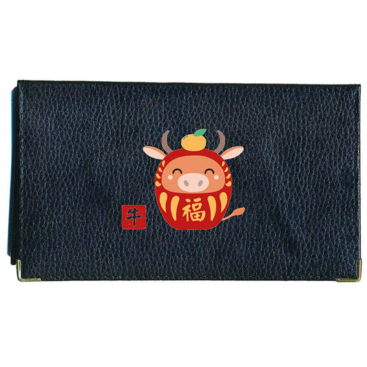 Porte chéquier et carte en cuir noir avec signe astrologique chinois