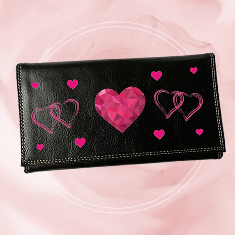 Compagnon Tout-en-Un Porte Chéquier en Simili Cuir personnalisé Cœur rose