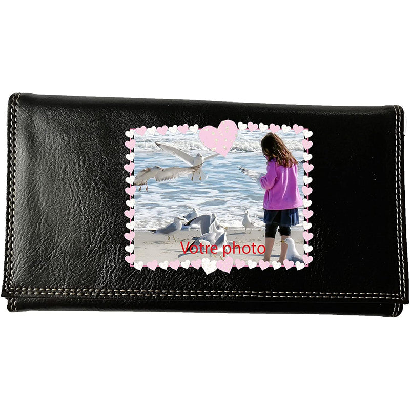 Compagnon Tout-en-Un Porte Chéquier en Simili Cuir personnalisé avec coeur et photo