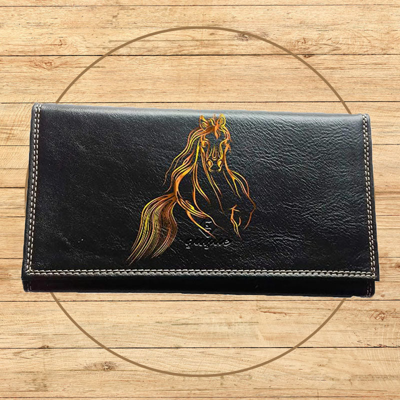 Compagnon Tout-en-Un Porte Chéquier en Simili Cuir - Design Cheval orange