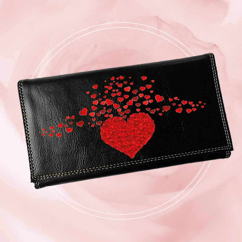 Compagnon Tout-en-Un Porte Chéquier en Simili Cuir design Coeur multi rouge