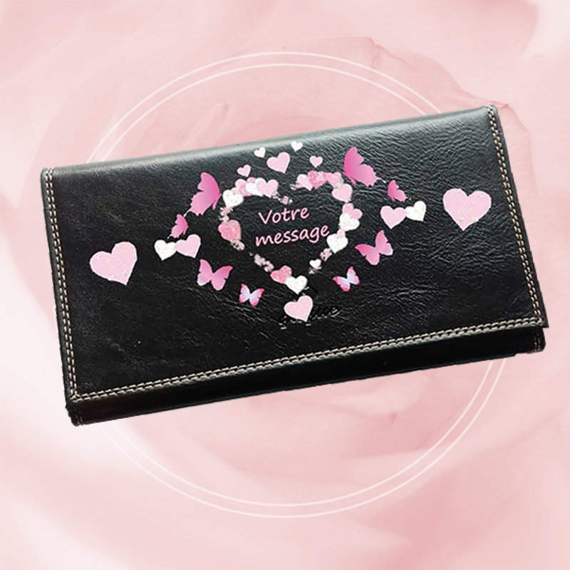 Compagnon Tout-en-Un Porte Chéquier en Simili Cuir personnalisé Coeur Message