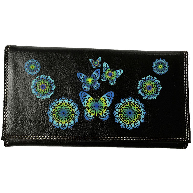 Compagnon Tout-en-Un Porte Chéquier en Simili Cuir personnalisé Papillon bleu vert