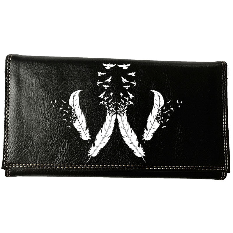 Compagnon Tout-en-Un Porte Chéquier en Simili Cuir personnalisé Plume Blanche