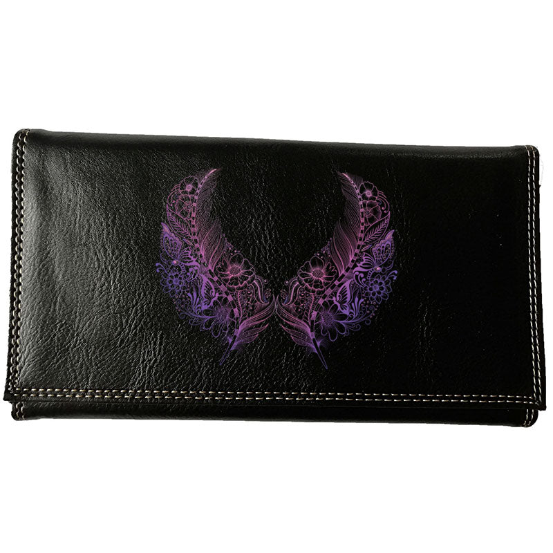 Compagnon Tout-en-Un Porte Chéquier en Simili Cuir personnalisé Plume Mauve