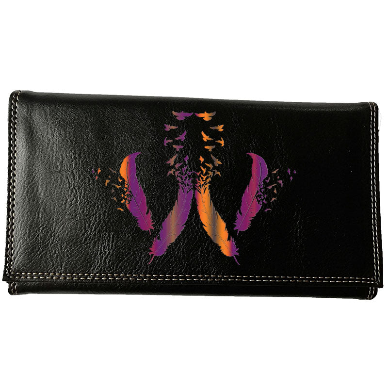 Compagnon Tout-en-Un Porte Chéquier en Simili Cuir personnalisé Plume Orange
