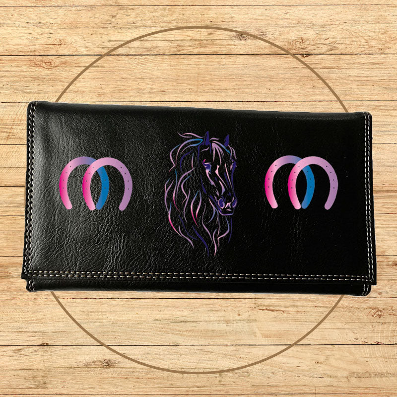 Compagnon Tout-en-Un Porte Chéquier en Simili Cuir - Design Cheval bleu
