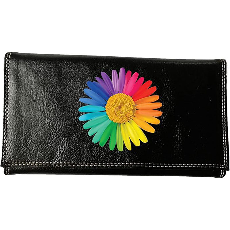 Compagnon Tout-en-Un Porte Chéquier en Simili Cuir design Marguerite arc en ciel