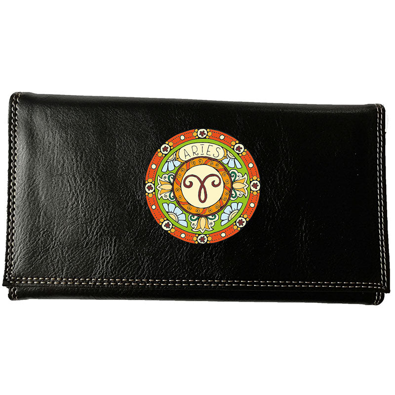 Compagnon Porte Chéquier en Simili avec Signe Zodiaque Astrologique