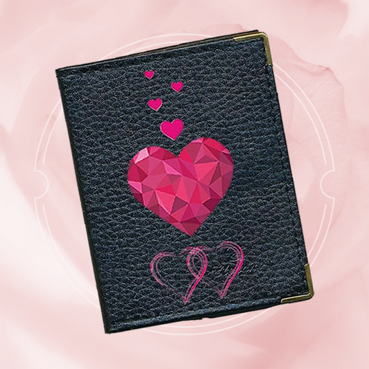 Etui porte carte bancaire et fidélité en Cuir noir Cœur Rose