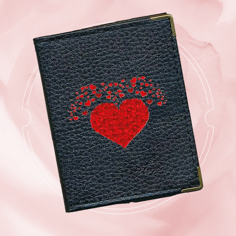 Etui porte carte bancaire et fidélité en Cuir noir Multi Cœur Rouge