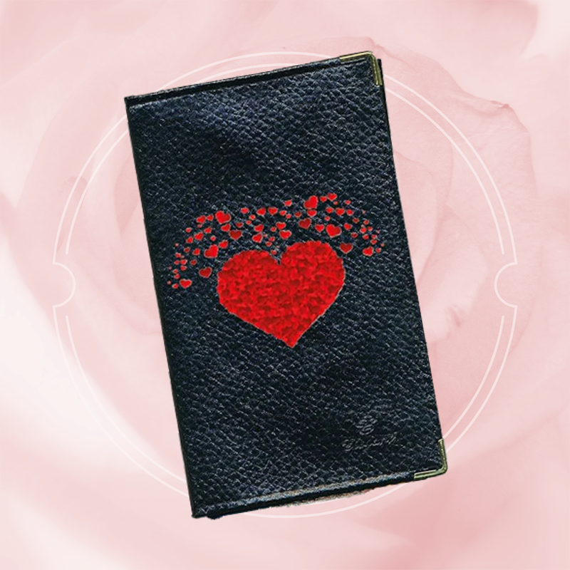 Porte Carte Grise en Cuir noir pour femme motif Amour multi rouge