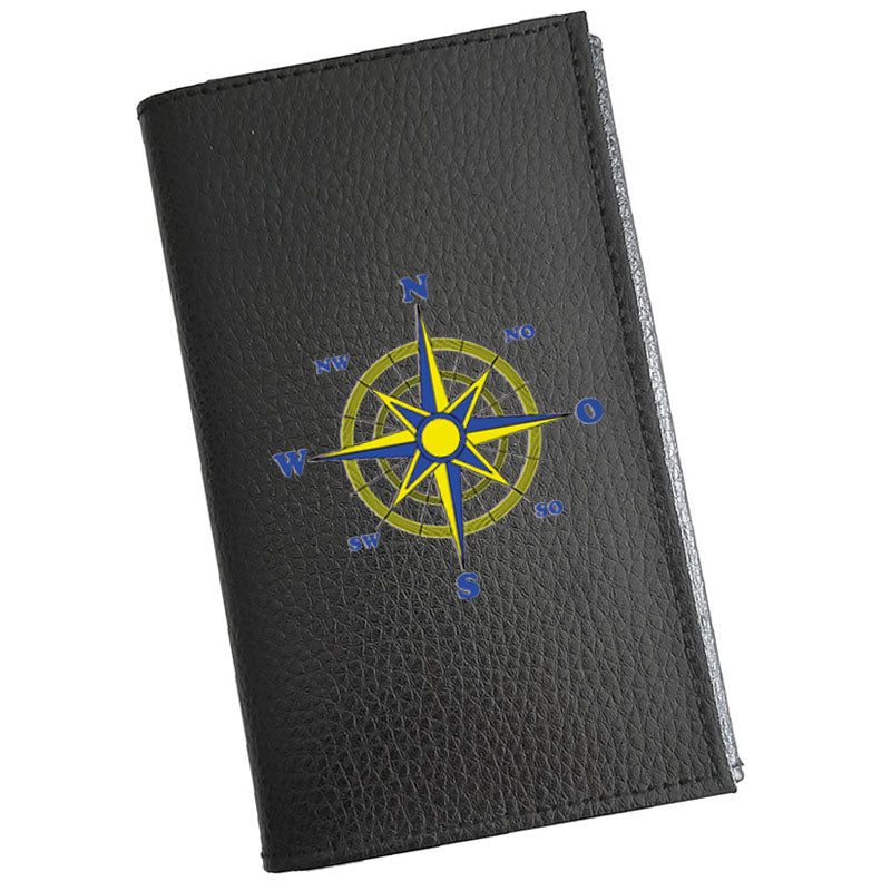 Porte carte grise en cuir noir personnalisé Boussole