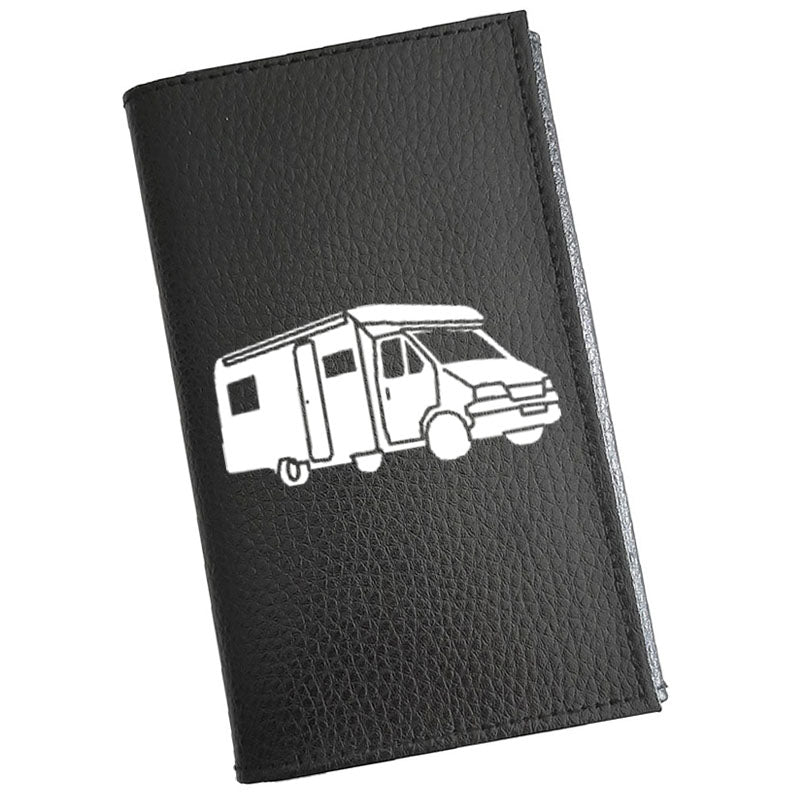 Porte carte grise en cuir noir personnalisé Camping Car