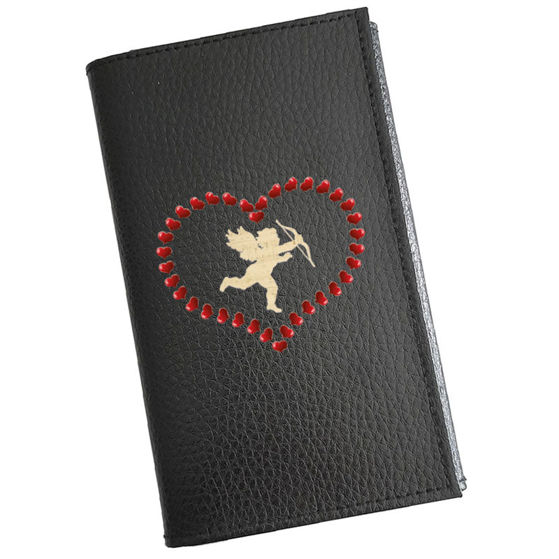 Porte carte grise en cuir noir personnalisé Cupidon