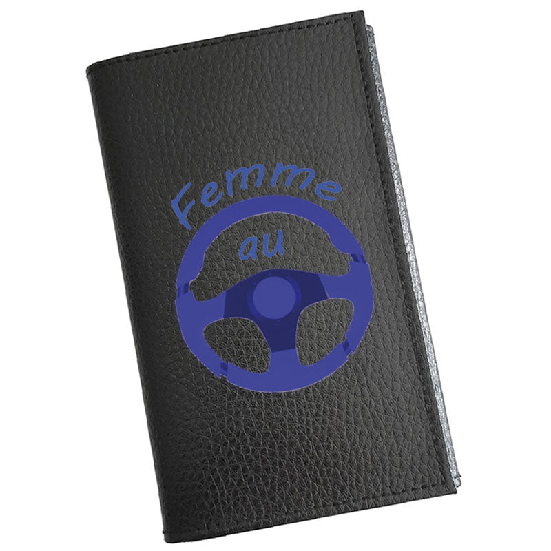 Porte carte grise en cuir noir personnalisé Femme au Volant