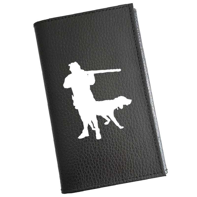 Porte carte grise en cuir noir personnalisé Chasseur fusil