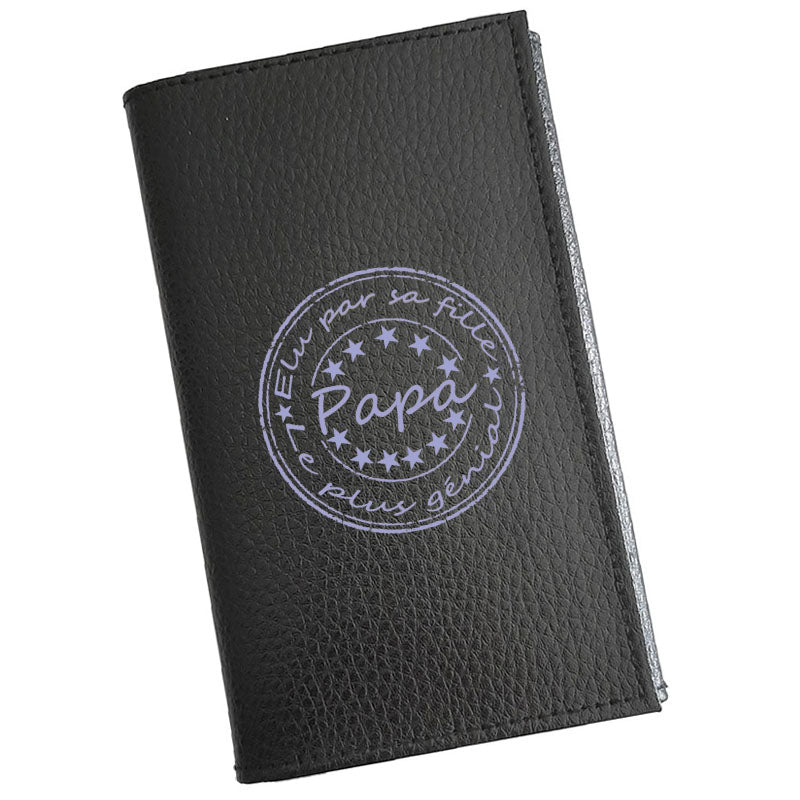 Porte carte grise en cuir noir pour homme personnalisé Elu par sa fille Papa Génial