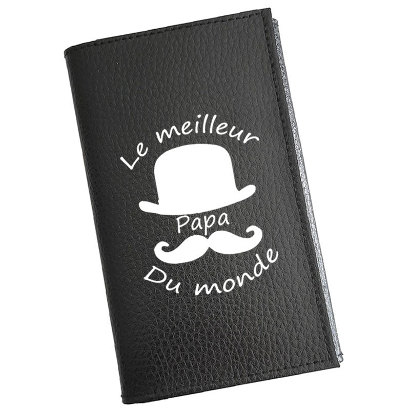 Porte carte grise en cuir noir pour homme personnalisé Meilleur Papa