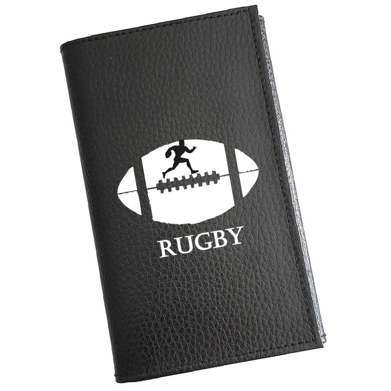 Etui Porte carte grise en cuir noir personnalisé Ballon de Rugby