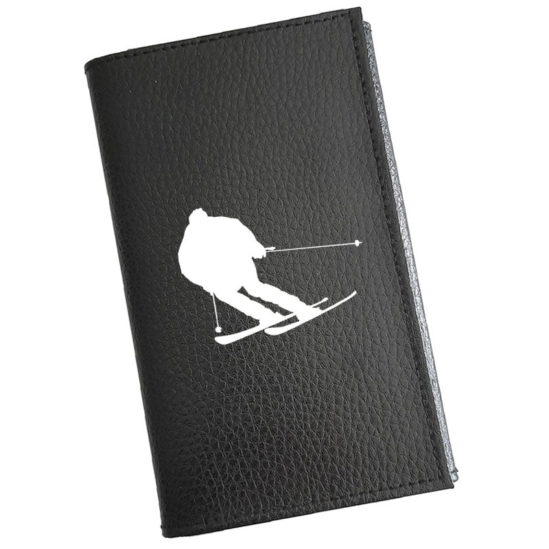 Porte carte grise en cuir noir personnalisé Ski