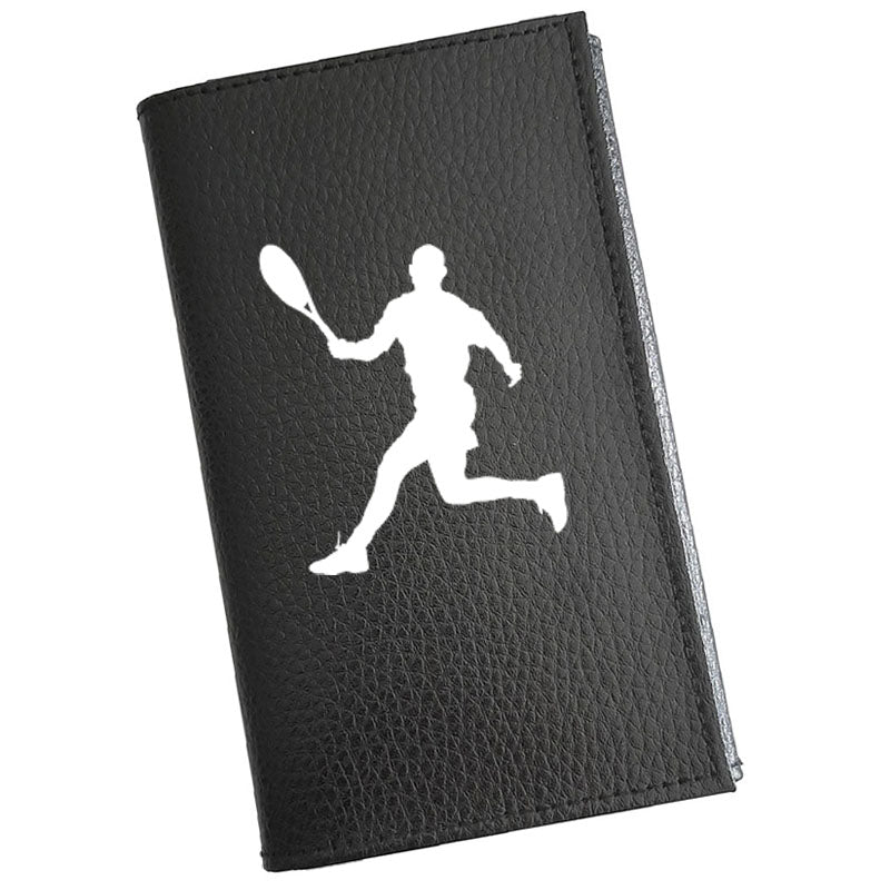 Porte carte grise en cuir noir personnalisé Joueur de Tennis