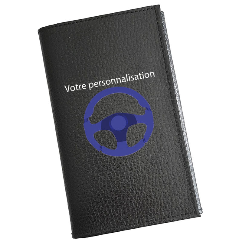 Porte carte grise en cuir noir personnalisé Volant de voiture