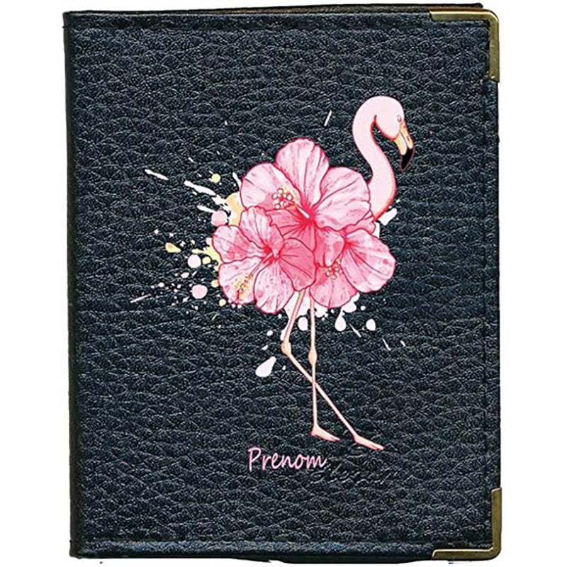 Etui porte carte bancaire et fidélité en Cuir noir Flamant Rose