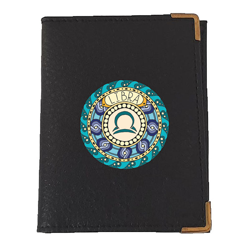 Etui porte carte bancaire et fidélité en Cuir noir personnalisé signe Zodiaque astrologique