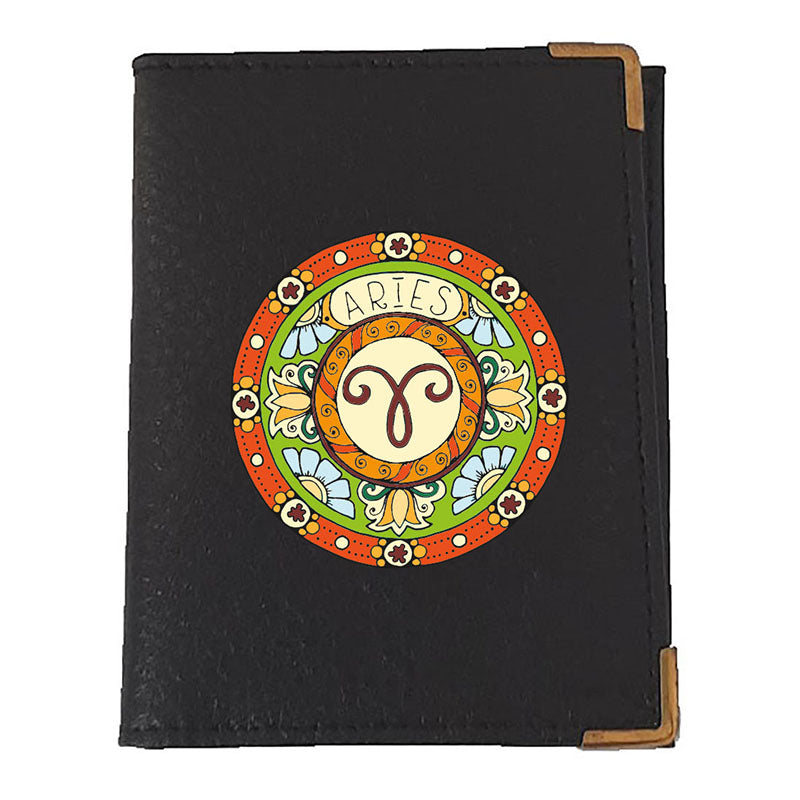 Etui porte carte bancaire et fidélité en Cuir noir personnalisé signe Zodiaque astrologique