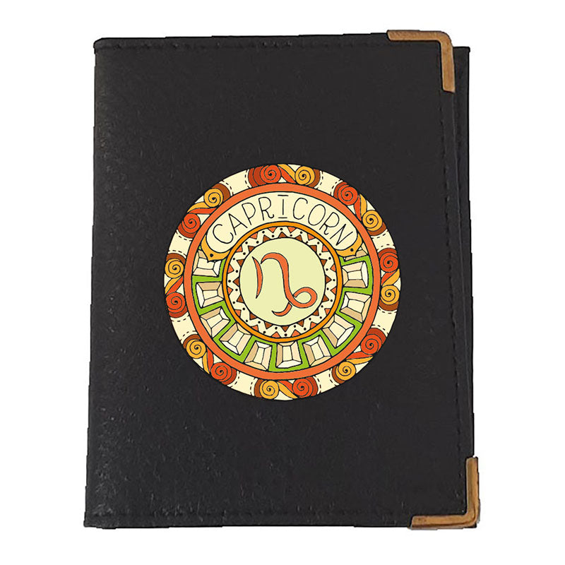 Etui porte carte bancaire et fidélité en Cuir noir personnalisé signe Zodiaque astrologique