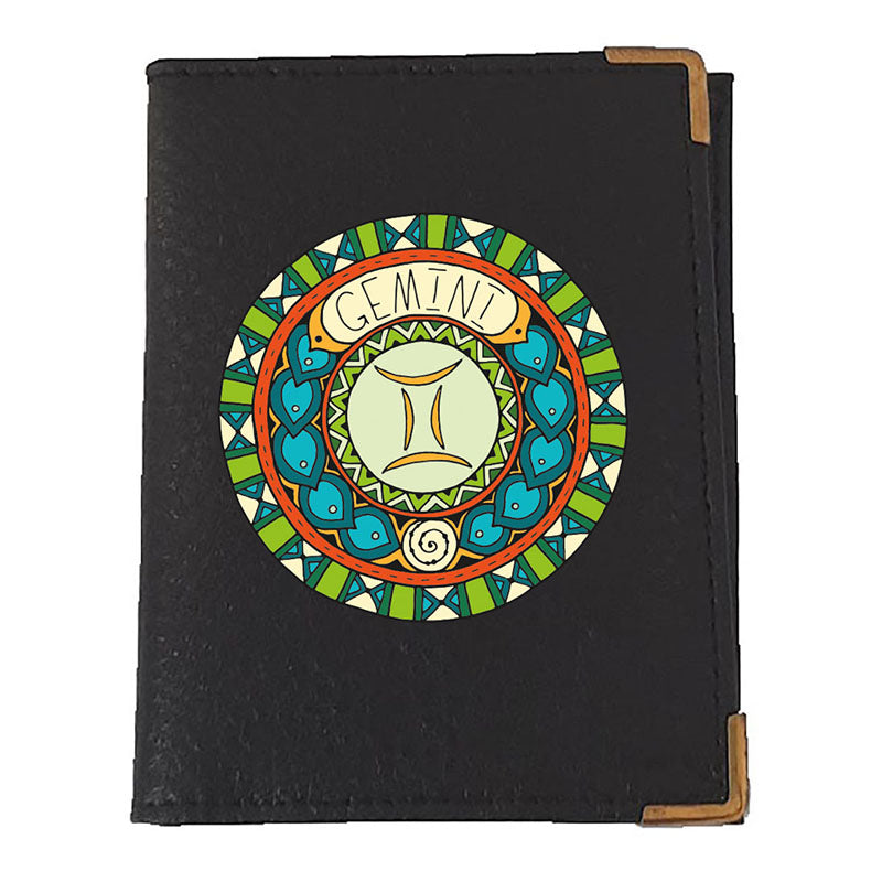 Etui porte carte bancaire et fidélité en Cuir noir personnalisé signe Zodiaque astrologique