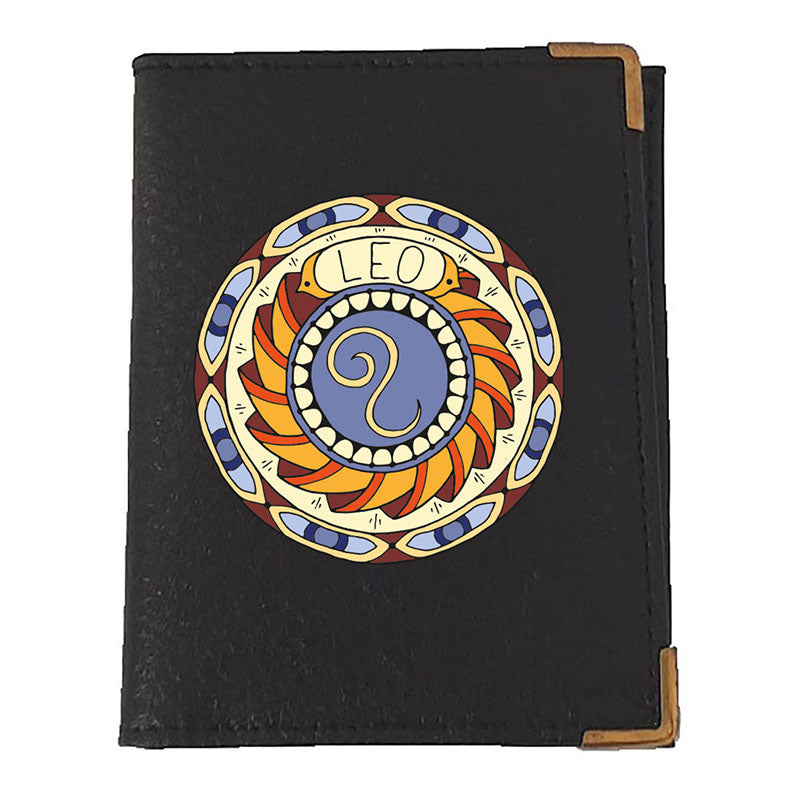 Etui porte carte bancaire et fidélité en Cuir noir personnalisé signe Zodiaque astrologique
