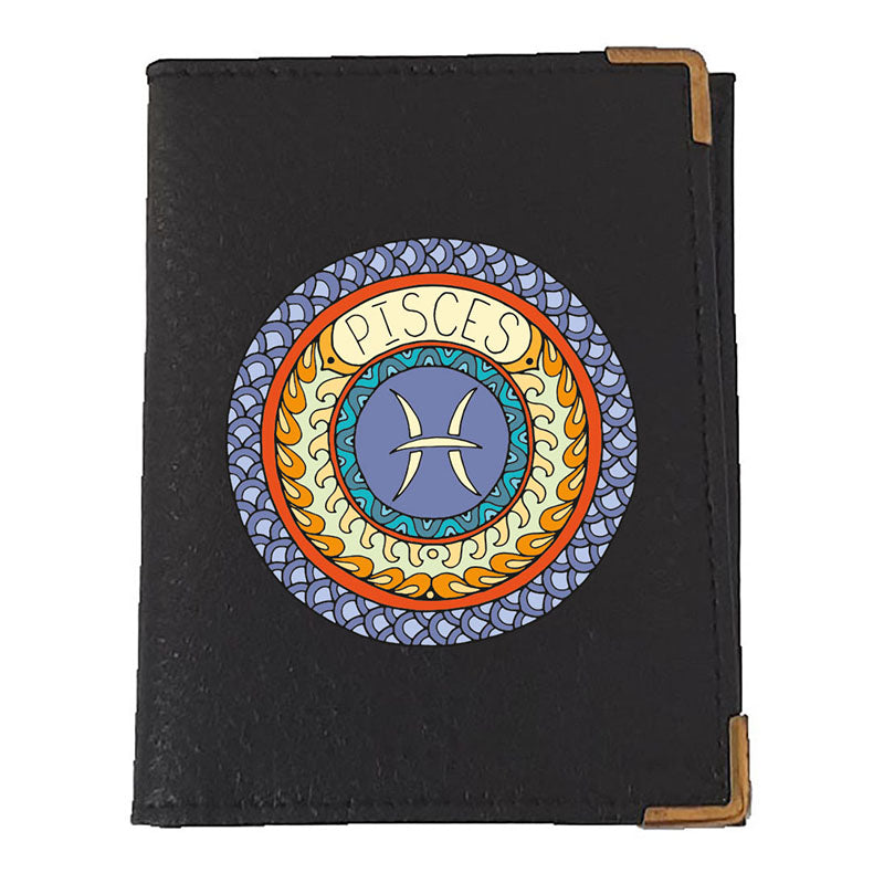 Etui porte carte bancaire et fidélité en Cuir noir personnalisé signe Zodiaque astrologique