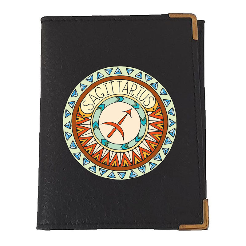 Etui porte carte bancaire et fidélité en Cuir noir personnalisé signe Zodiaque astrologique