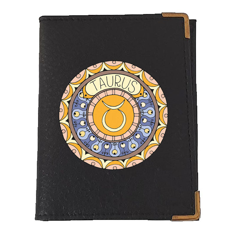 Etui porte carte bancaire et fidélité en Cuir noir personnalisé signe Zodiaque astrologique
