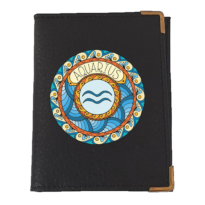 Etui porte carte bancaire et fidélité en Cuir noir personnalisé signe Zodiaque astrologique