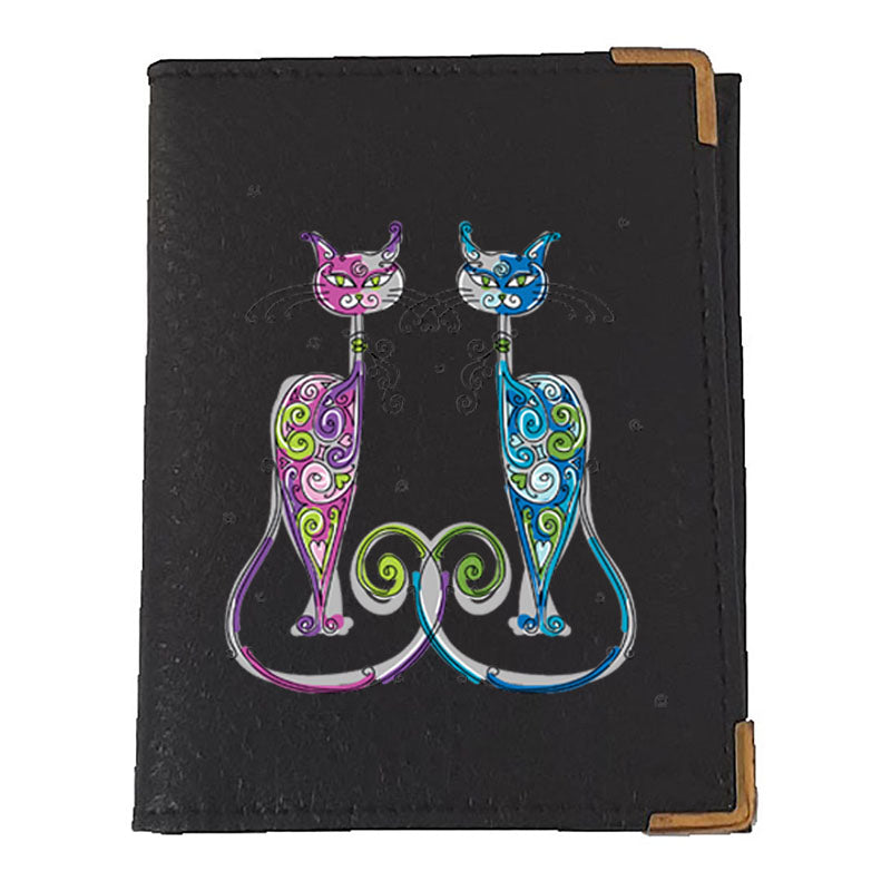 Etui porte carte bancaire et fidélité en Cuir noir Couple chat