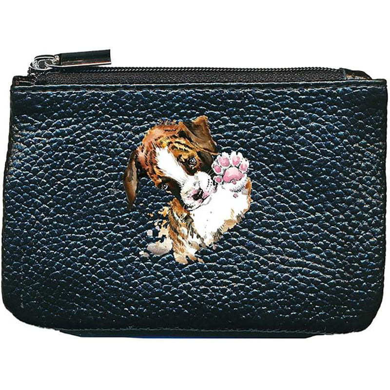 Petit Porte monnaie avec porte clés en Cuir noir pour femme personnalisé Chien