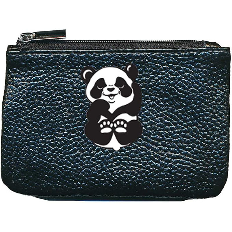 Petit Porte monnaie avec porte clés en Cuir noir personnalisé Panda