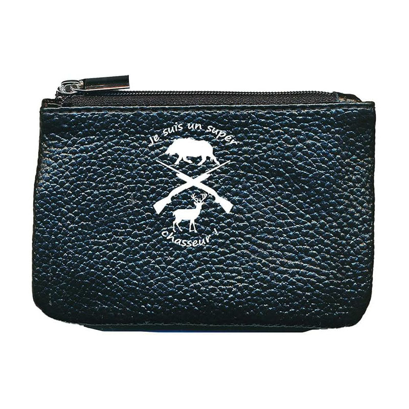 Petit Porte monnaie avec porte clés en Cuir noir pour Homme Super chasseur
